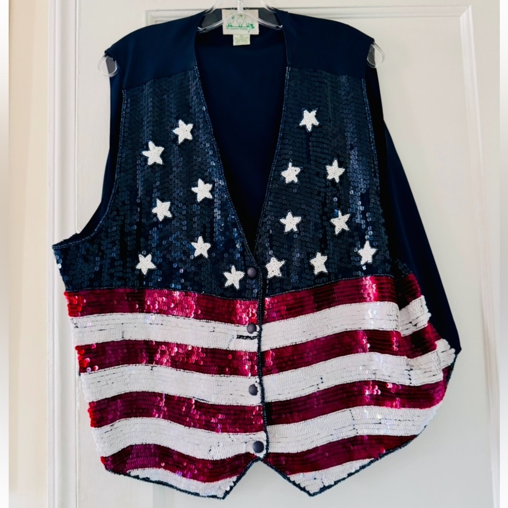 The Quacker Factory Usa Flag Sequin Vest Vintage